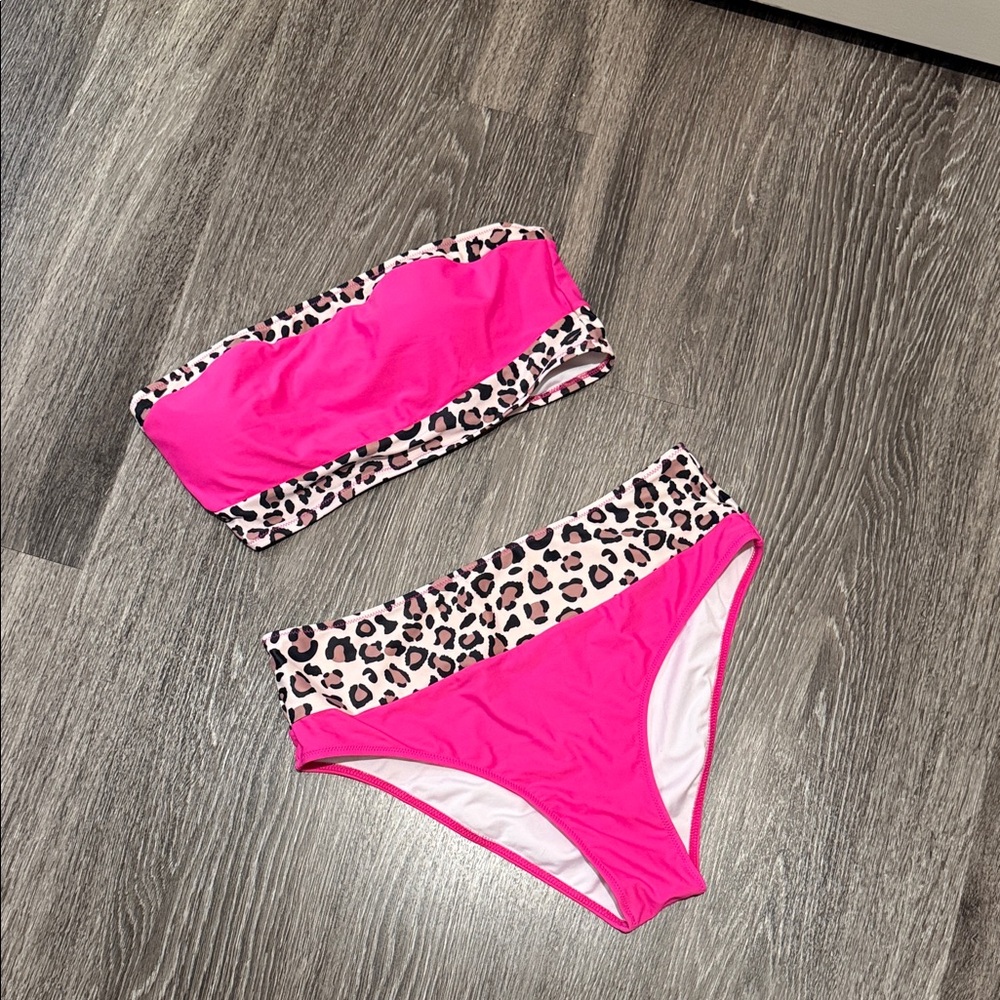 Pink Leopard High-Waisted Bikini